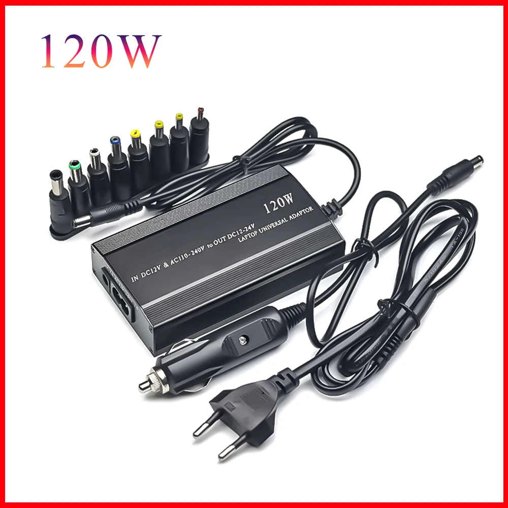 Cargador de coche ajustable, 120W, 220v, 110v a 12V, 15V, 16V, 18V, 19V, 20V, 22V, 24V, adaptador de corriente Universal AC DC, suministro Usb para Notebook