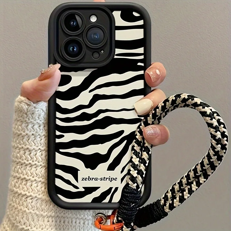Funda de teléfono con correa colgante con patrón de rayas de lujo para iPhone 17 Pro Max 16 Pro 11 12 13 14 15 17Air X XS XR 7 8 Plus 16E