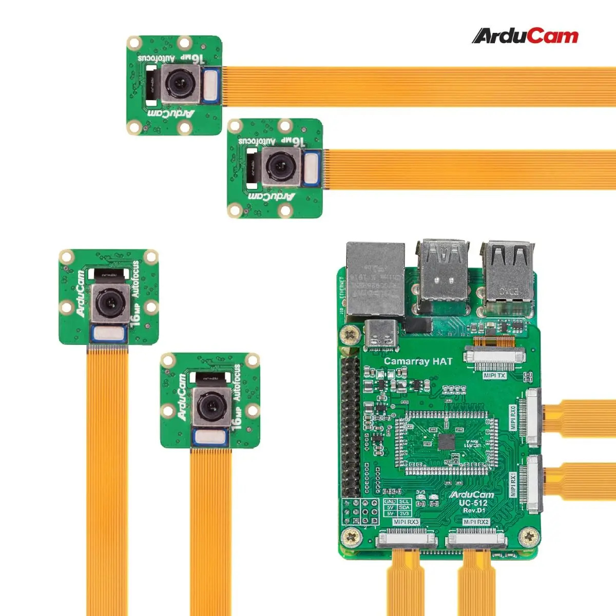 Arducam Kit de cuatro cámaras con enfoque automático de 16 MP para Raspberry Pi, cámara Raspberry Pi sincronizada con enfoque automático IMX519 de 16 MP, Compatible con - imagen 5