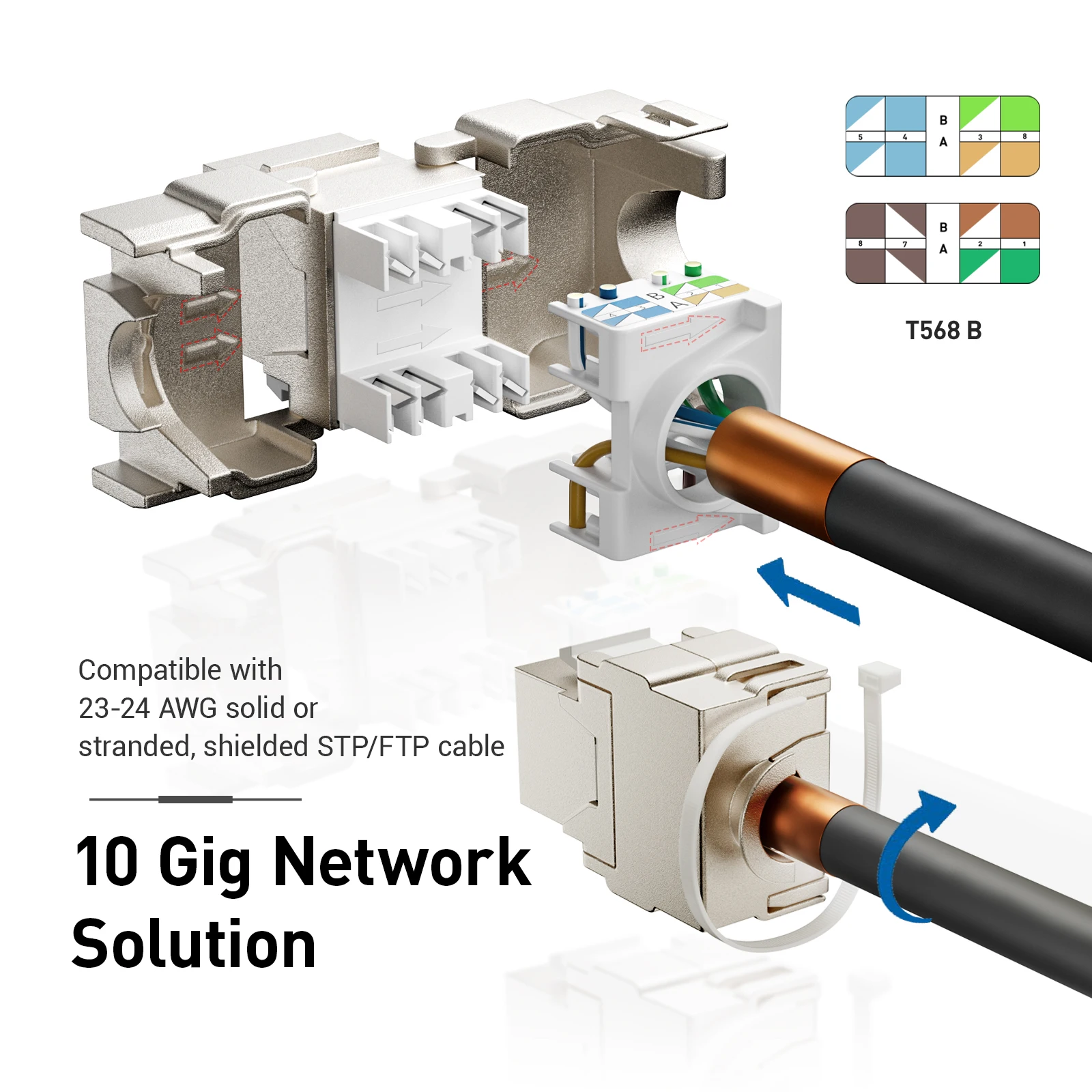 Natalink Módulo Keystone CAT6A RJ45 Blindado Sin Herramientas STP Aleación de Zinc Adaptador de Red 10GB Acoplador Módulo Keystone Jack - imagen 5