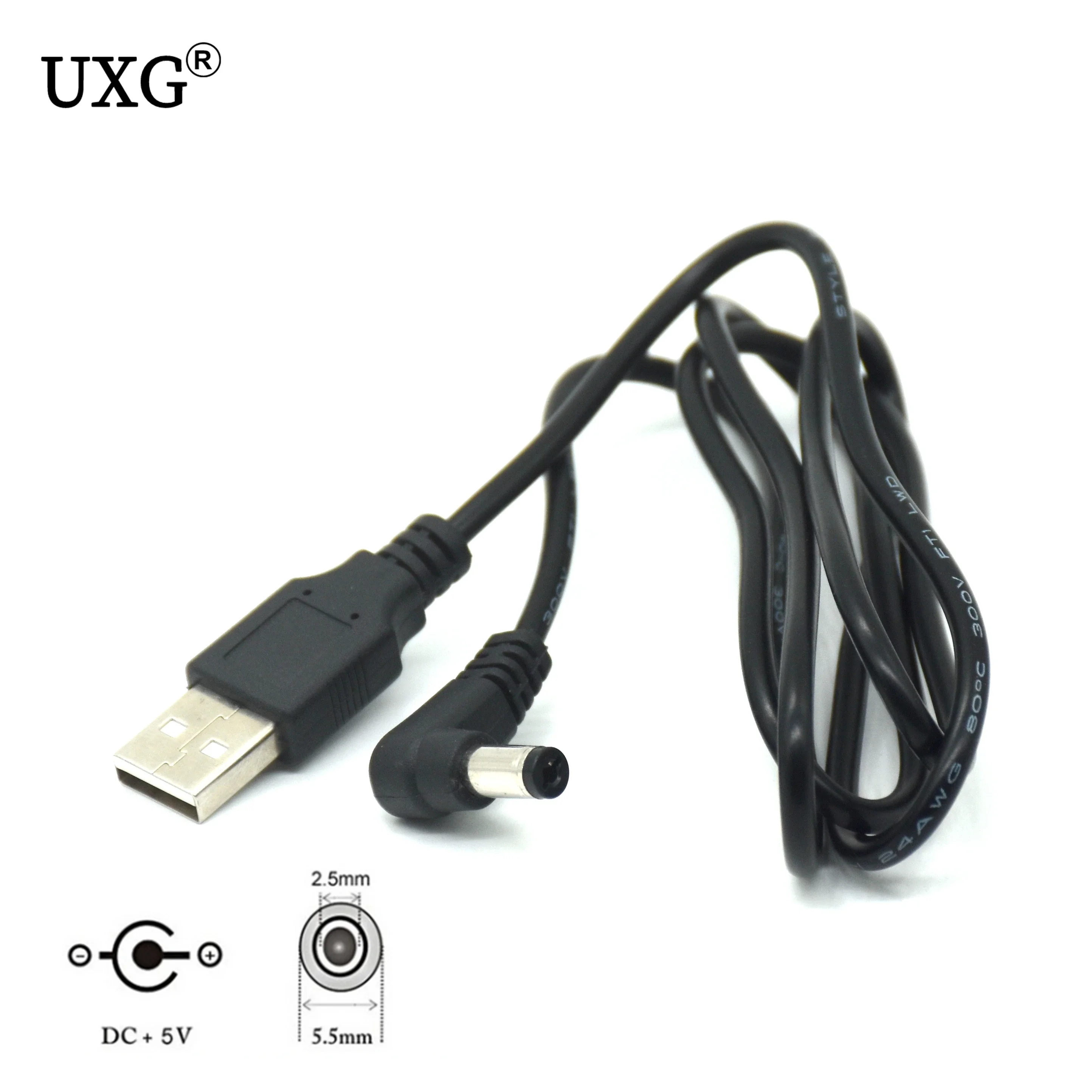 Conector DC 5,5x2,5 mm – Cable USB a enchufe en L blanco/negro 2 A - imagen 5