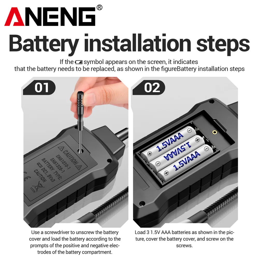ANENG GN807 Detector de gases combustibles de detección Varios gases inflamables Alarma de luz y sonido 50 ~ 10000PPM Detección de metano - imagen 4