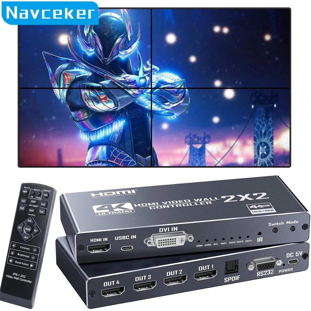 Controlador de pared de vídeo 4K @ 30hz 2x2 DVI USB C HDMI caja de empalme multipantalla 1080P @ 60hz 1x2 1x3 1x4 4x1 procesador de empalme de TV