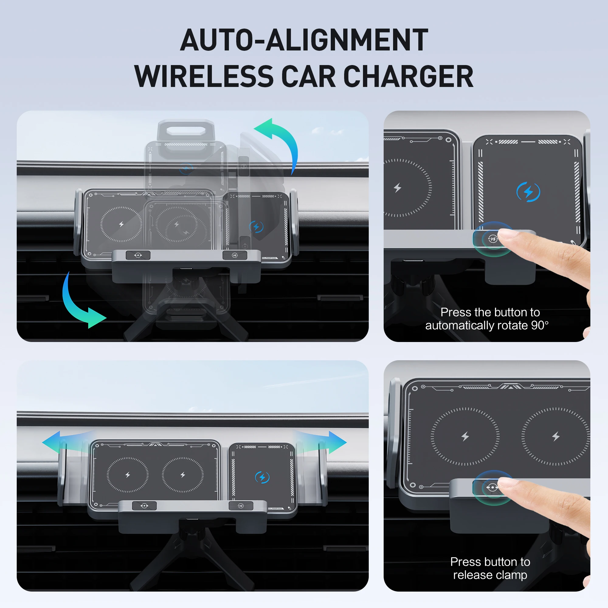 Cargador de coche inalámbrico para Samsung Galaxy Z Flip/Fold 6, gancho con ventosa, soporte para teléfono, bloqueo de rotación con un solo clic, carga rápida - imagen 4