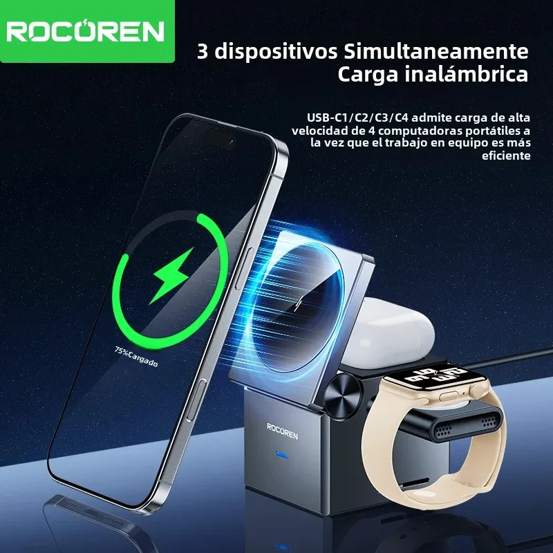 Cargador Rocoren para iPhone Samsung soporte Vertical base de carga cargador inalámbrico para iWatch AirPods con indicador LED - imagen 3