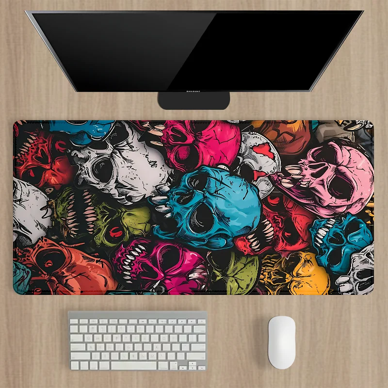 Alfombrilla de ratón colorida con calavera de terror Hippie, alfombrilla de escritorio grande de 900x400, accesorios de goma antideslizantes para juegos, alfombrilla de ratón de regalo para oficina y trabajo - imagen 3