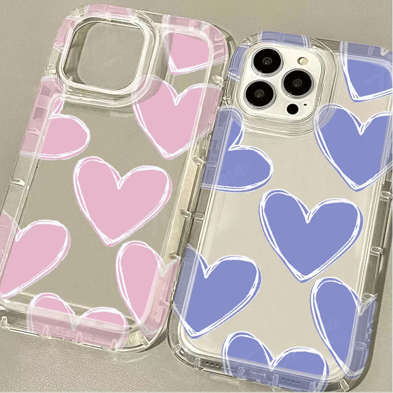 Funda de teléfono transparente de corazón de amor de lujo para iPhone, 15, 14, 13, 12, 11 Pro Max, XR, XS, X, 8, 7, 6, 6S Plus, SE, 2020, funda de silicona a prueba de golpes - imagen 2
