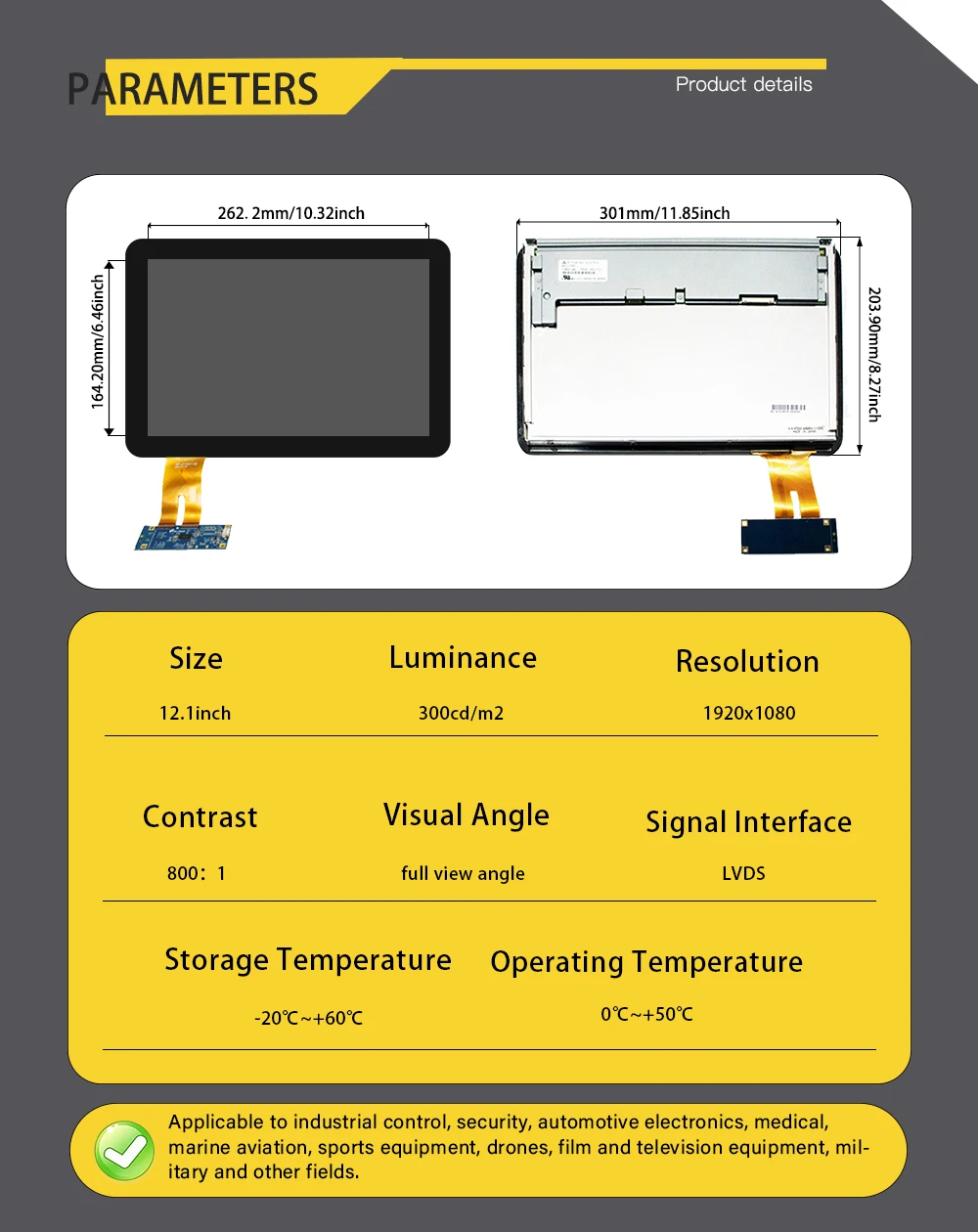 LESOWN-Módulo de pantalla secundaria pequeña para equipo médico y PC, pantalla táctil capacitiva de 12,1 pulgadas, IPS, HDMI, LCD, 1280x800 - imagen 4
