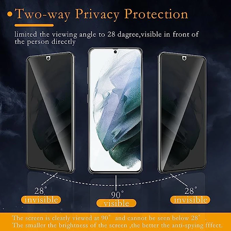 Vidrio templado de privacidad para Samsung Galaxy S24 S23 Ultra protectores de pantalla S22 S21 Plus Note 20 película 5G de desbloqueo de huellas dactilares - imagen 3