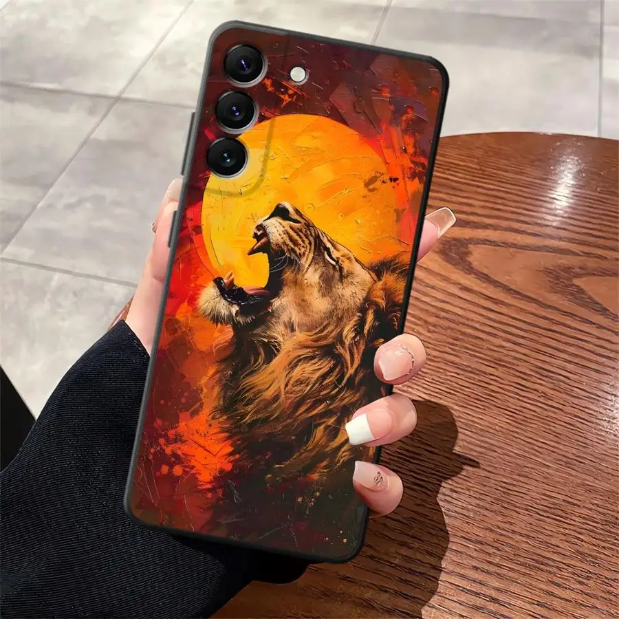 Pintura en Color sol León funda para Samsung Galaxy A70 A20 A13 A40 A16 A10 A12 A30 A15 A05 A06 A04 A50 A17 funda de teléfono suave negra - imagen 5