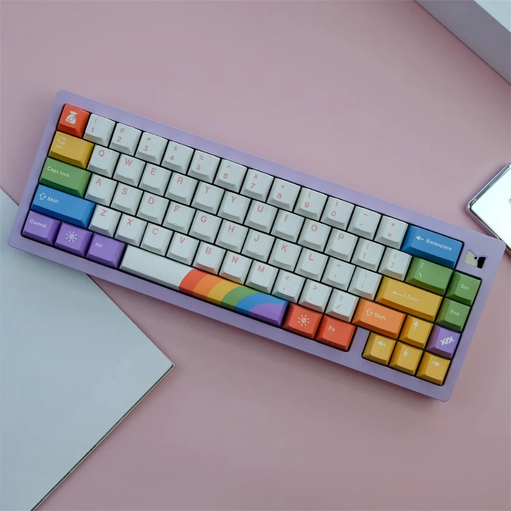 GMK-Juego de teclas con tema de arcoíris, 129 teclas PBT, personalizado, perfil de cereza de artista, accesorios para teclado mecánico, regalo Lucky65V2 - imagen 4