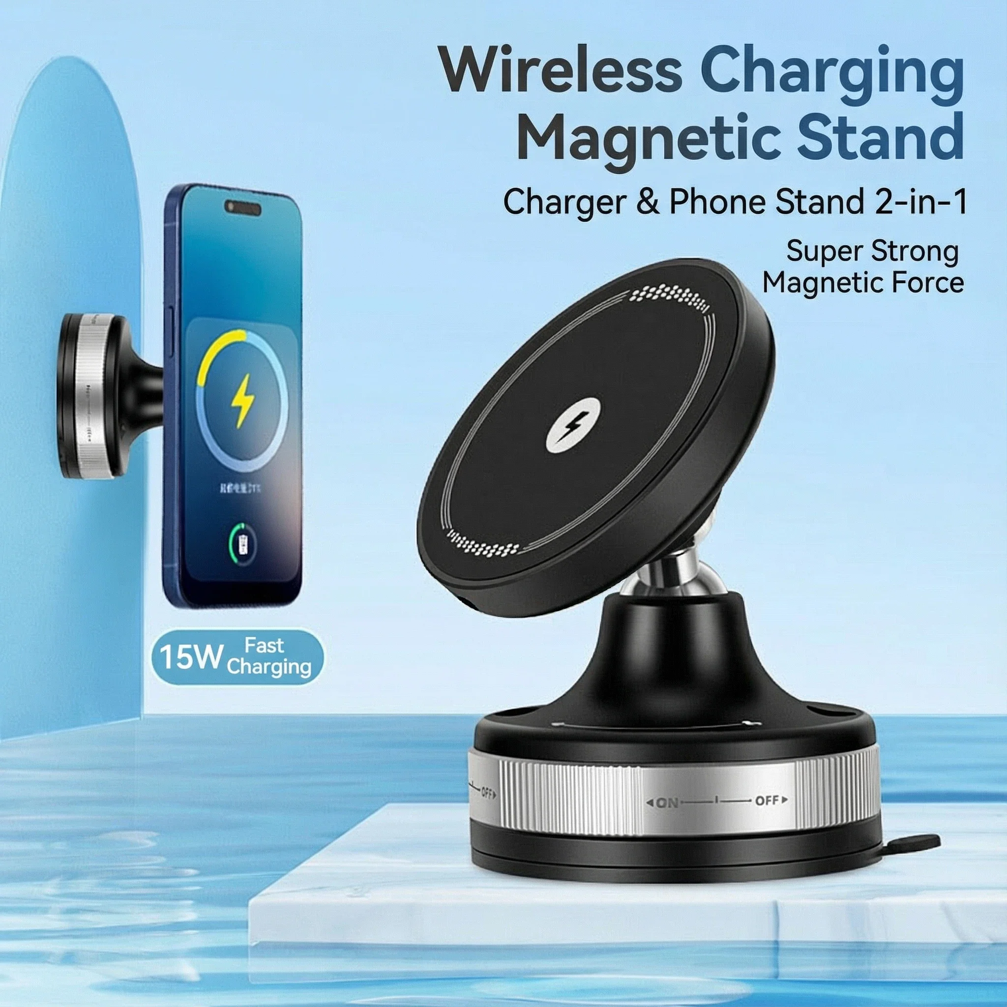 Cargador de coche inalámbrico rápido de 15W, soporte para teléfono para iPhone 17 16 15 14 13 Pro Max, soporte Mag-safe para Samsung S25 S24 S23 S22 FE - imagen 2