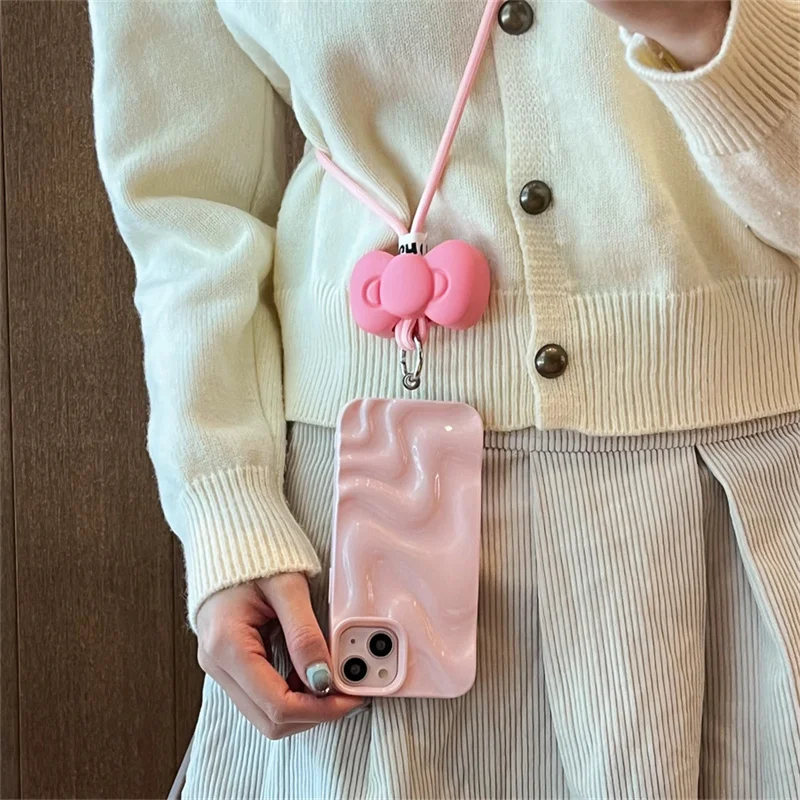 Collar Universal coreano para teléfono móvil, bandolera con lazo rosa, correa de silicona para iPhone 14, 13, 12, 15 Pro Max, cadena Samsung - imagen 2