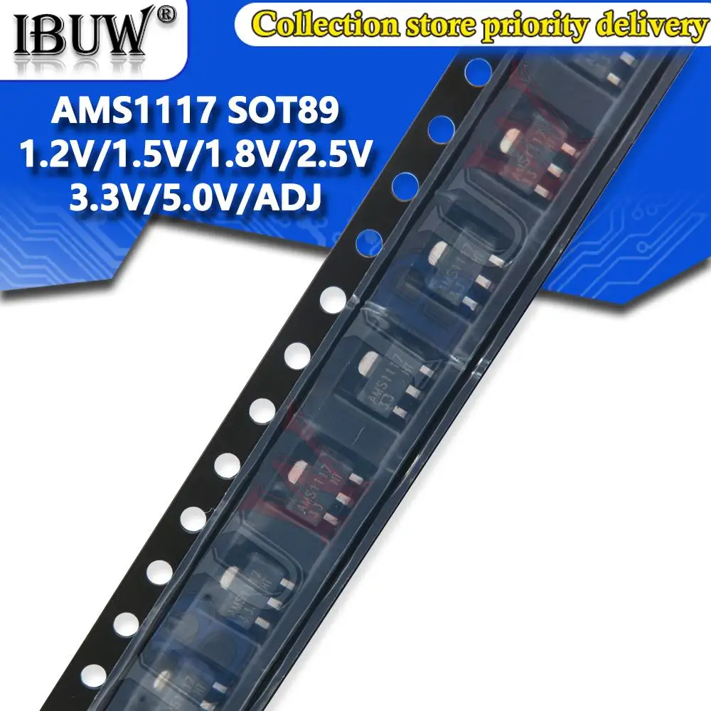 20 piezas serie AMS1117, SOT89, AMS1117-ADJ, AMS1117-1.8, AMS1117-1.2, AMS1117-5.0, AMS1117-2.5, SOT-89