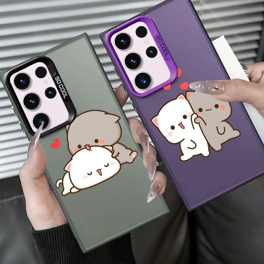 Funda trasera de teléfono con dibujos de pareja de gatos para Samsung Galaxy S25 S20 Plus S23 Note 20 Ultra S23 S22 S21 S24 FE