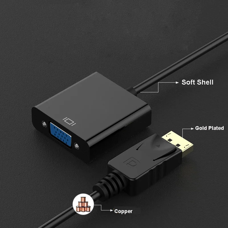 Cable de Video DP a VGA HD 1080P, Cable de transferencia de gráficos de computadora DP macho a VGA hembra, Cable adaptador convertidor - imagen 5