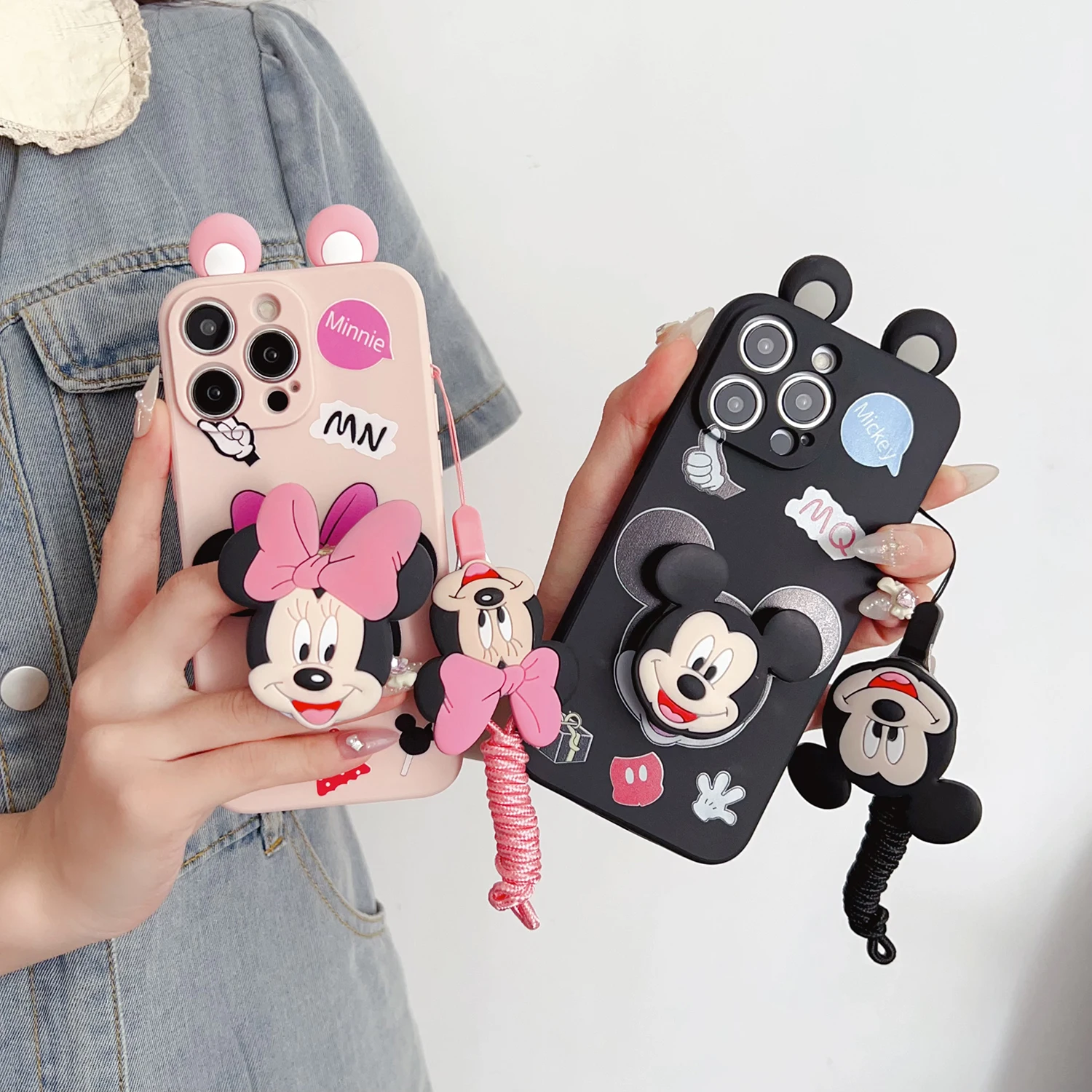 Para Vivo Y15s Y17s Y15A Y76 Y35 Y22 Y16 Y02s Y78 Y27 V25 V25Pro V27 Y28 Y38 V30E foto Minnie funda con cuerda de soporte - imagen 4