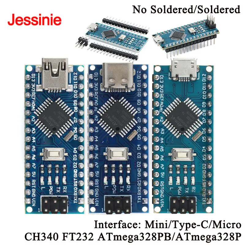 Placa de desarrollo Nano V3.0 FT232/CH340 ATmega328PB/ATmega328P módulo microcontrolador de unidad MINI/tipo C/Cable Micro USB