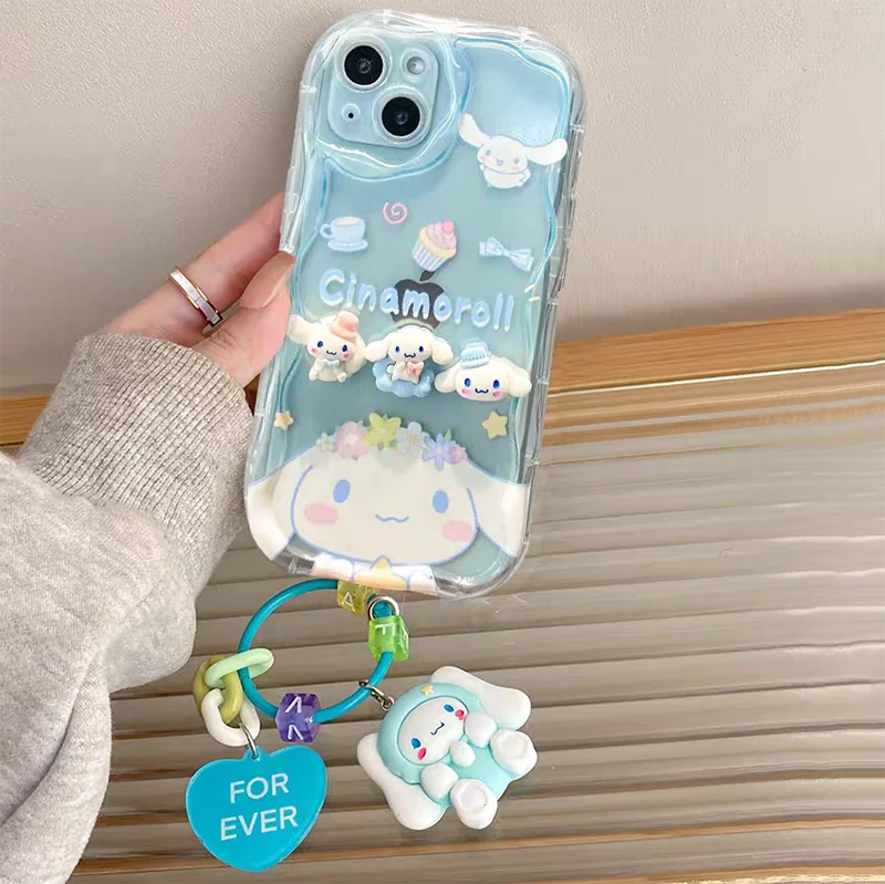 Cinnamoroll-funda con llavero de muñeca 3D para OPPO A5X A5i Pro A5 A78 A74 A96 A95 A78 A58 A54 A52 A72 A53 A33 A17 A77 A7 A12 A55