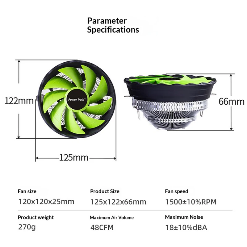 Enfriador de CPU de bajo presión PowerTrain blindado DL120Q para ventilador de fotograma principal de computadora de escritorio 115X/1200/1700/AM4/AM3/AM2/FM2/FM1 - imagen 4