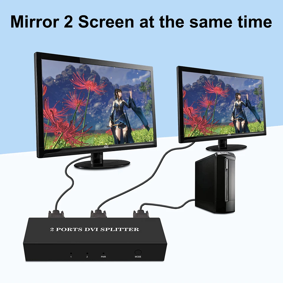 Divisor DVI a DVI 2 puertos 1X2 Distribuidor DVI-D 1 en 2 salidas HD 1080P DVI Splitter 1 en 2 salidas para proyector Monitor computadora