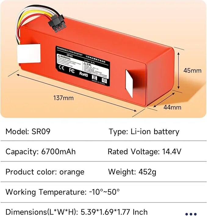 Batería de repuesto de aspiradora robótica Original de 12800mAh BRR-2P4S-5200S para Xiaomi Roborock S55 S60 S65 S50 S51 S5 MAX S6 - imagen 3