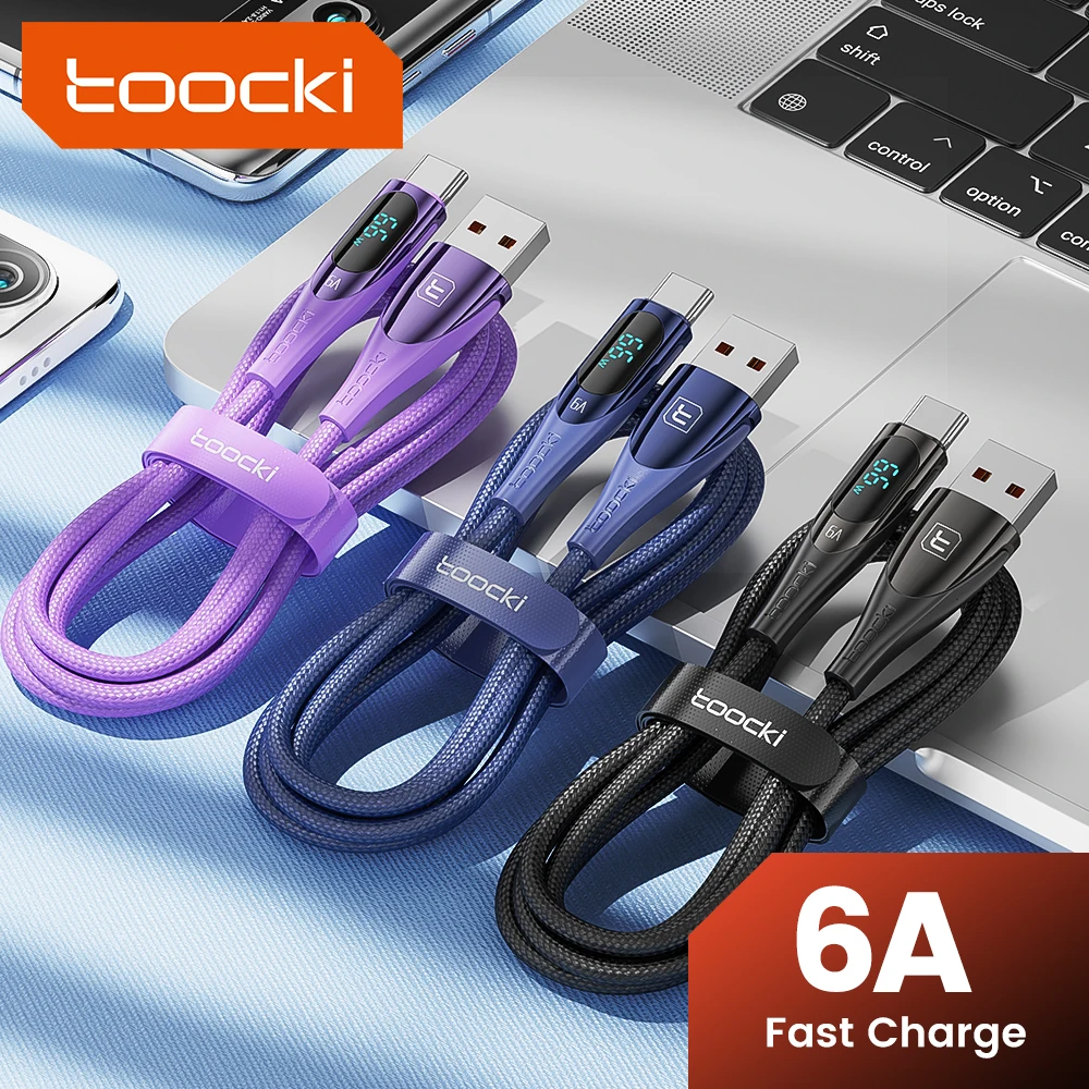 Toocki 100W Dsiplay USB a Cable tipo C 6A carga rápida para ordenador portátil Smasung S23 Huawei P50 Mate 40 Xiaomi Realme Cable de datos USB