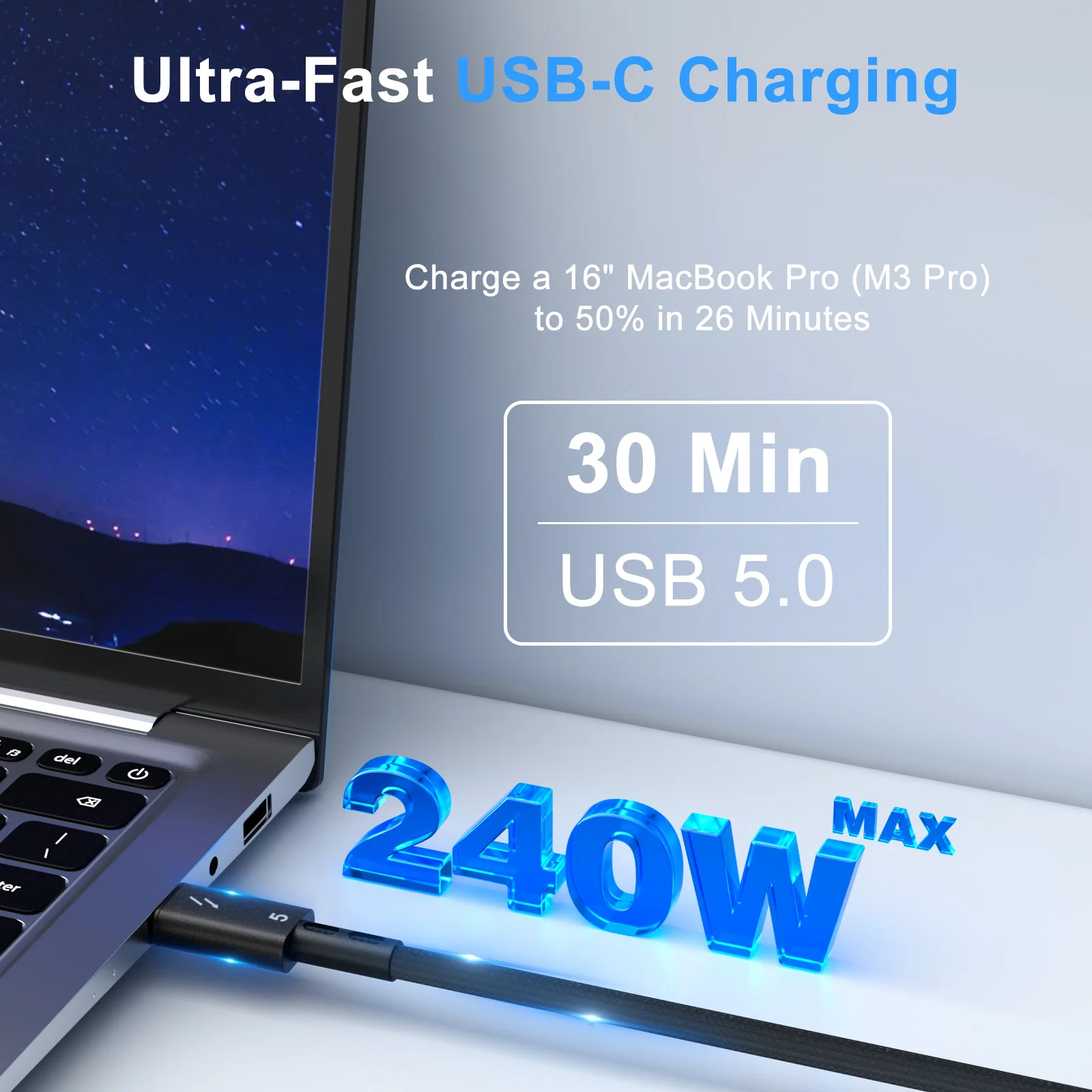 16K Thunder-bolt 5 80Gbps USB 4,0 tipo C extensión de datos 240W Cable de vídeo de carga rápida almacenamiento de datos súper rápido para MacBook iPad - imagen 2