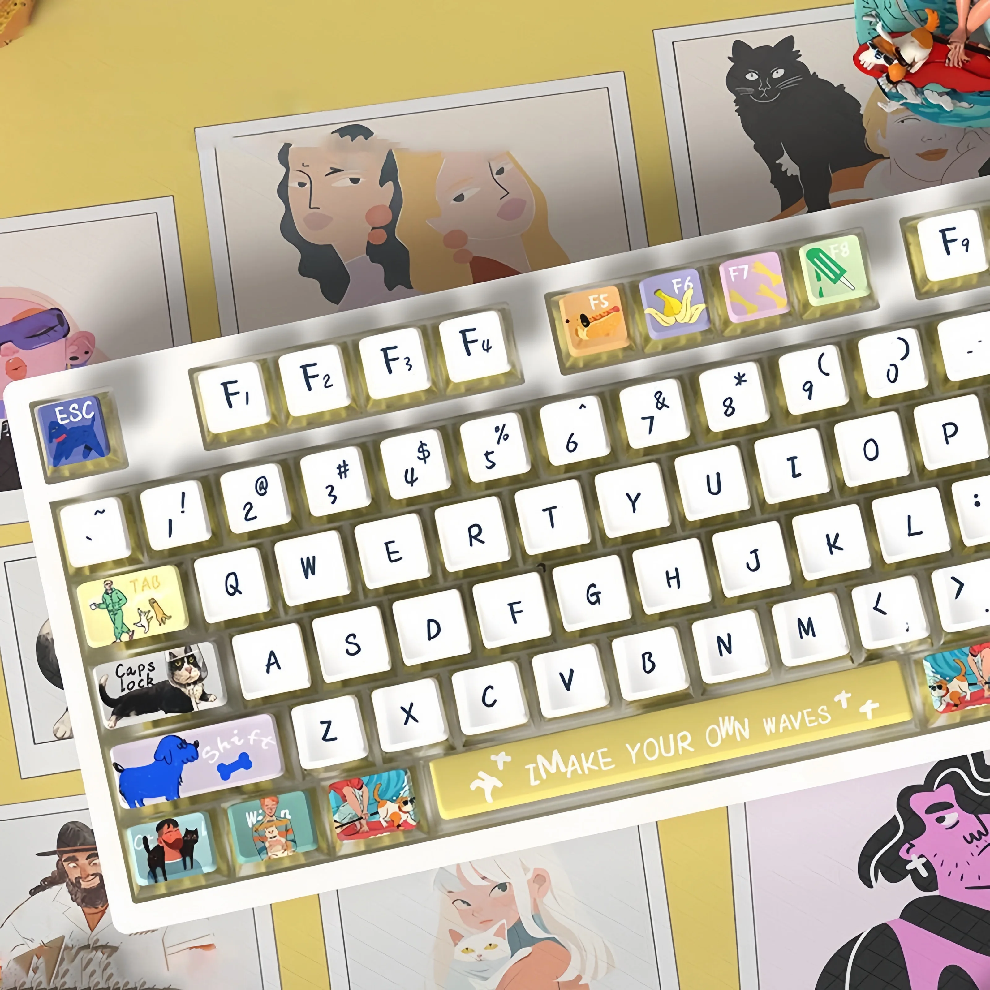 Teclas translúcidas con temática de ondas de 130 teclas, teclas de PC PBT personalizadas con tinte sub para teclados de interruptores Cherry Gateron MX - imagen 5