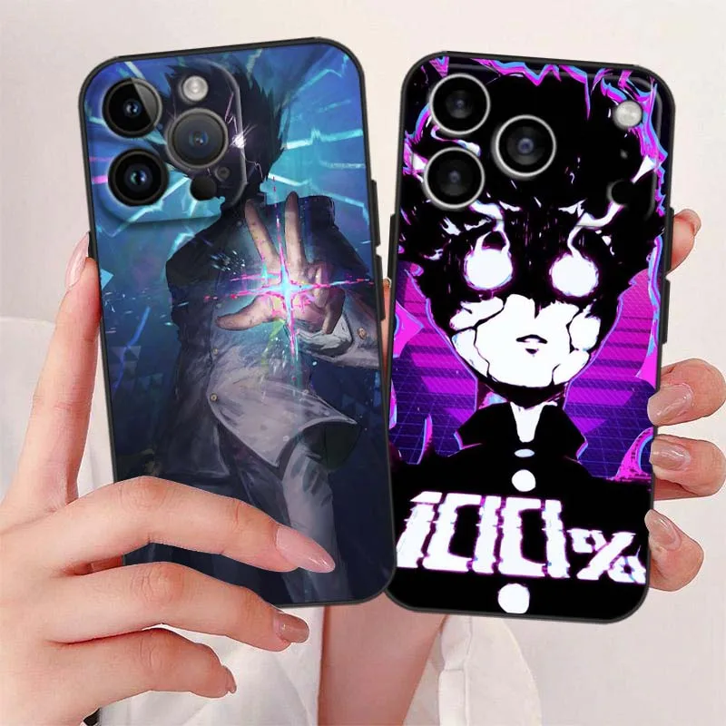 Funda de Anime Mob Psycho 100 para Apple iPhone 17 Air 16e 16 15 14 13 XS X Mini Plus Pro Max funda de teléfono negra