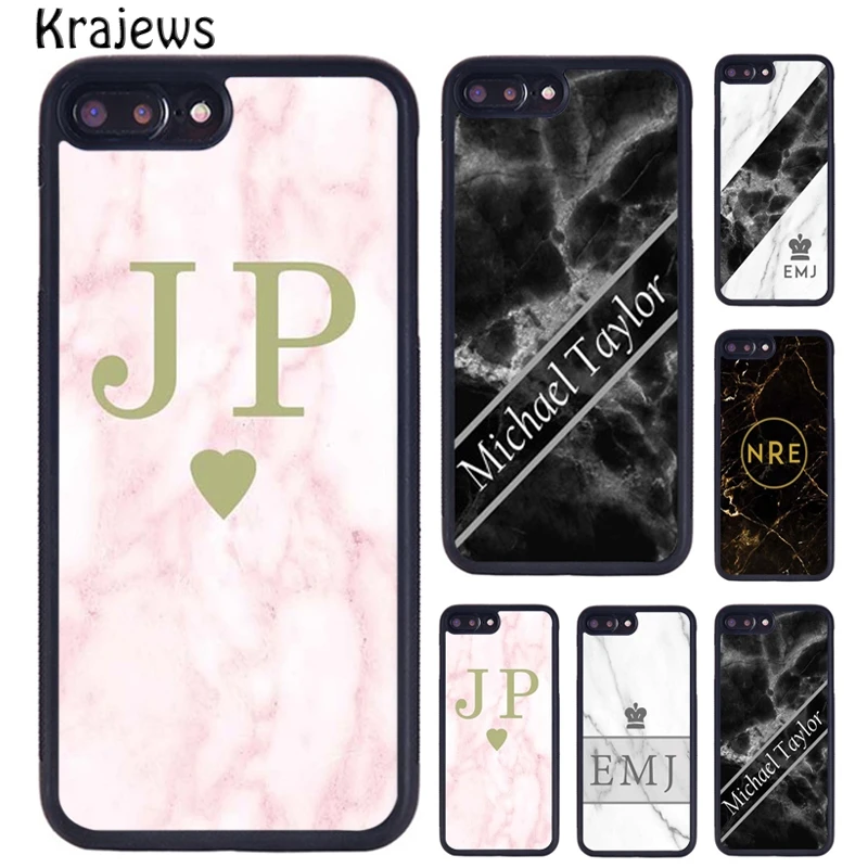 Krajews-funda de teléfono con corona inicial de mármol, nombre personalizado, para iPhone 17 Air 16 15 14 Plus 11 12 13 Pro Max