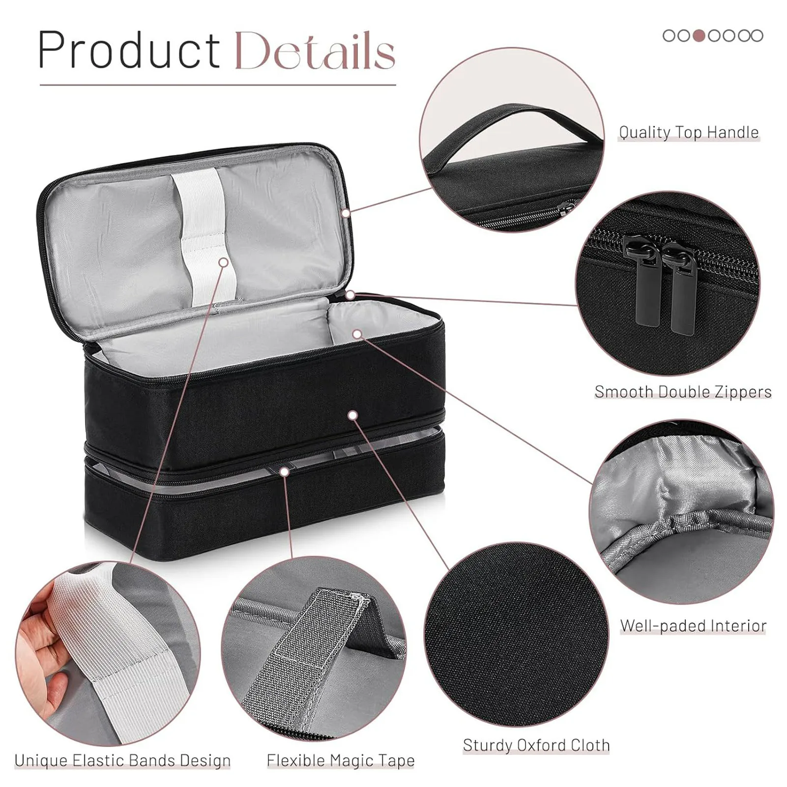 Estuche de transporte de doble capa Estuche de transporte de doble capa Bolsa organizadora de herramientas de secador de pelo portátil Bolsa de almacenamiento de viaje de gran capacidad - imagen 4
