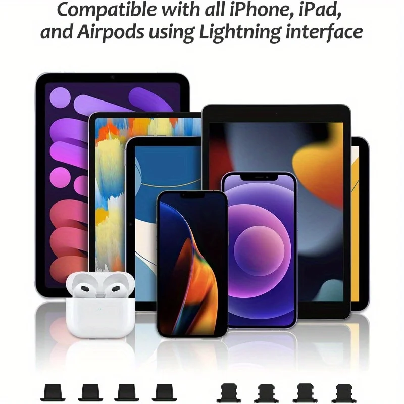 Juego de tapones antipolvo Premium para iPhone 14/Pro/Max iPad Airpods Mini elegantes protectores de puerto de carga de Metal y silicona antipolvo - imagen 4