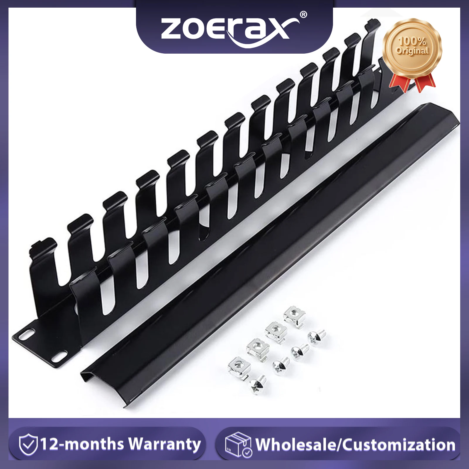 ZoeRax-gestión de cables de montaje en Rack, 1U, 19 pulgadas, totalmente de Metal, 24 ranuras, administrador de cables Horizontal, organizador de cables de montaje en Rack de servidor