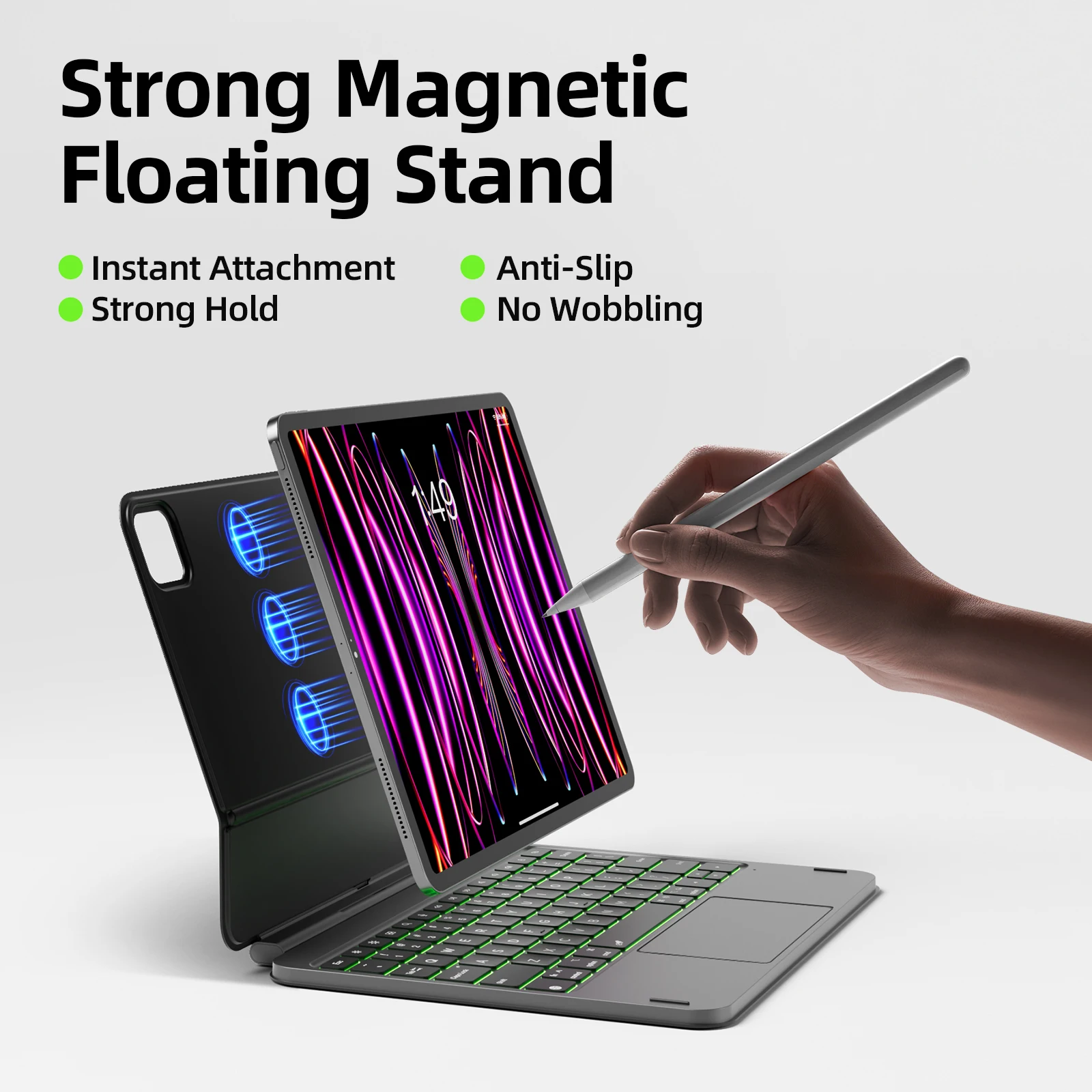 GOOJODOQ teclado mágico Bluetooth para iPad Pro 11 Air 11 M3/M2 Pro 12,9 Pro 13 iPad A16 Trackpad multitáctil de eje plano de 10. a generación - imagen 4