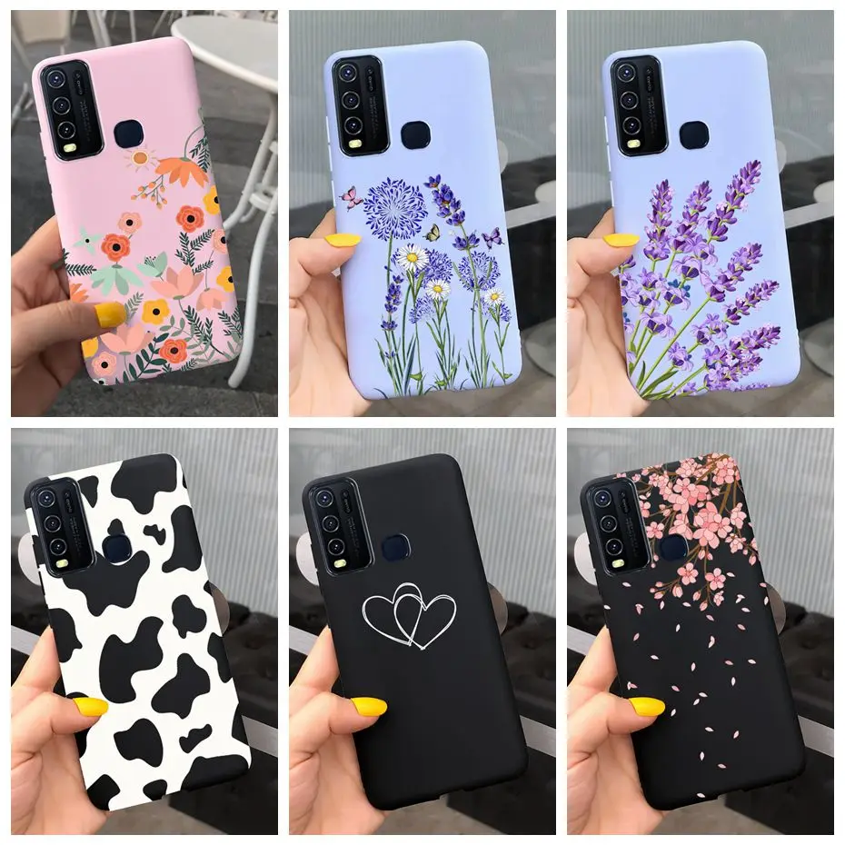 Funda de silicona con leche y flores bonitas a la moda para Vivo Y30 1938 Y50 1935, funda de teléfono de TPU suave negra para Vivo Y 30 50 Y30 2020