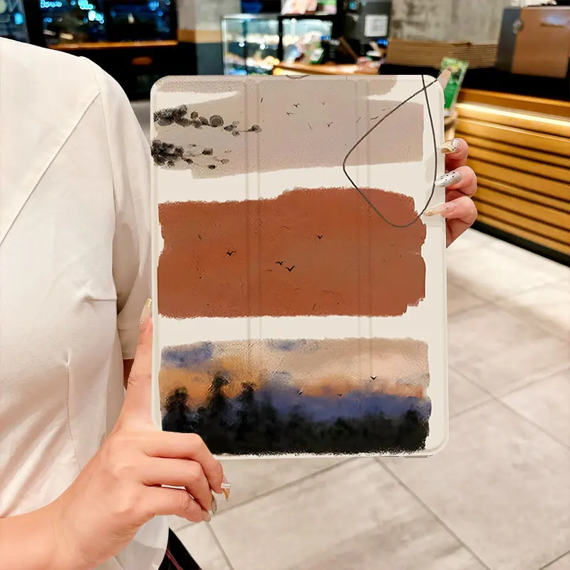 Ins Hermoso patrón de atardecer funda para tableta triple para iPad pro 10/11/2020/6th/7th /8th /Air 3rd/Air 4th/9th gen/Air 5th Gen 2022 - imagen 2