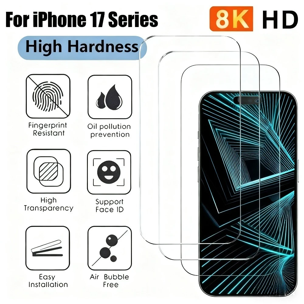 Protector de pantalla ultra transparente de 3 piezas para iPhone 17 16 15 14 Pro Max 16 15 14 Plus vidrio templado para iPhone 13 12 11 Pro Air XR XS