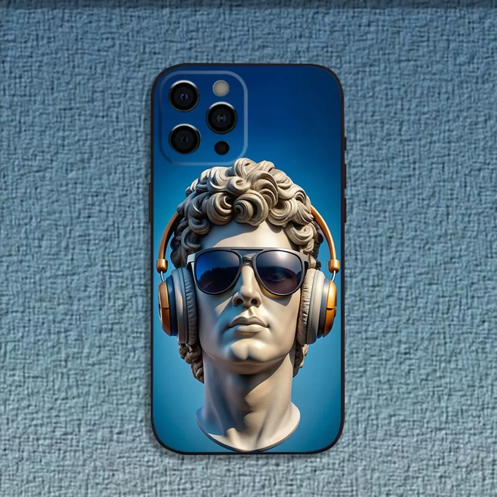 Funda de teléfono de Arte de silicona de gran estatua de David para iPhone 16,15,14,13,12,11,Pro,X,XS,Max,XR,Plus,Mini funda negra suave - imagen 4