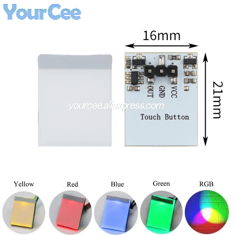 Módulo Sensor de botón de Interruptor táctil capacitivo HTTM, pantalla RGB de 2,7 V-6V, verde, azul, rojo, amarillo, para Arduino, 10 Uds./1 ud. - imagen 2