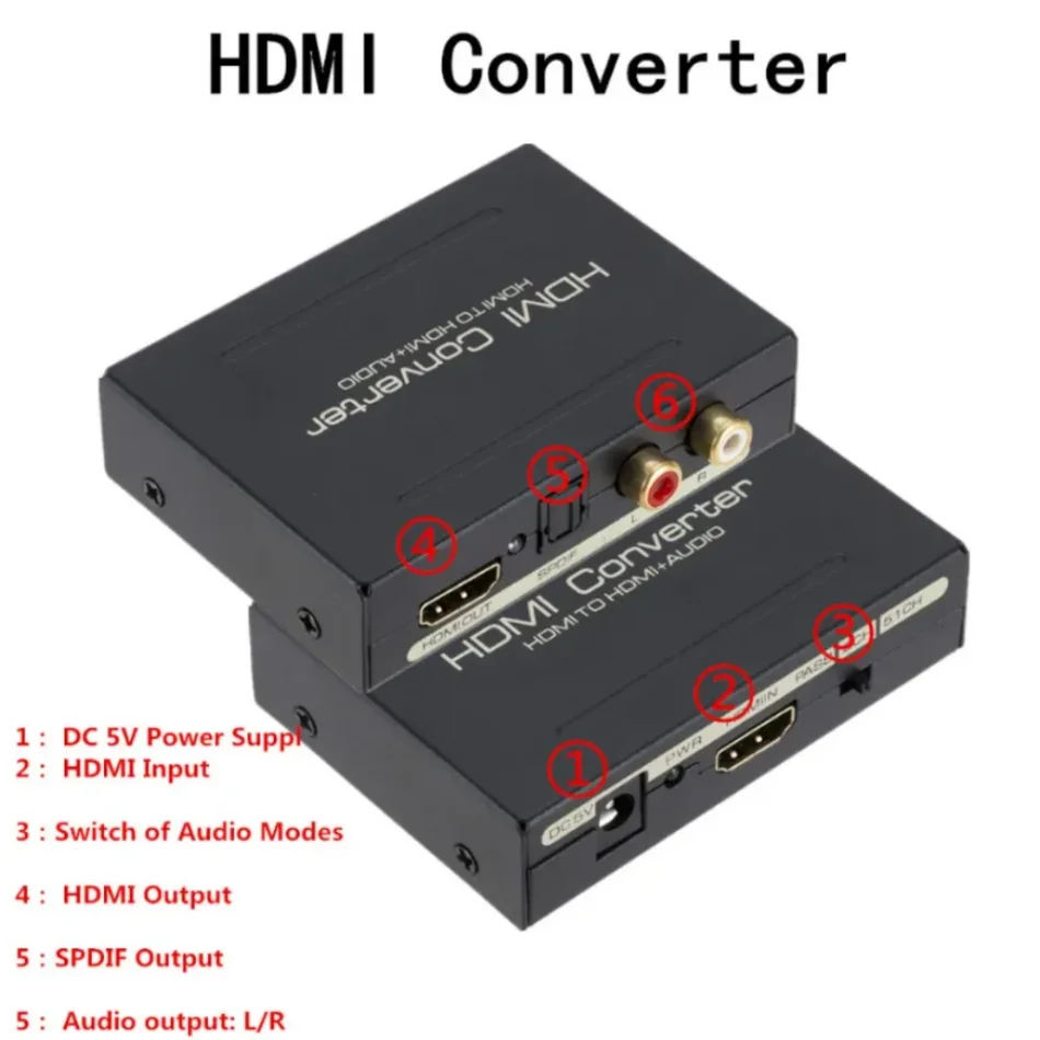 WvvMvv Extractor de Audio compatible con HDMI, convertidor de Extractor estéreo de 5,1 canales y 2,0 canales, adaptador divisor de Audio óptico TOSLINK SPDIF + L/R - imagen 2