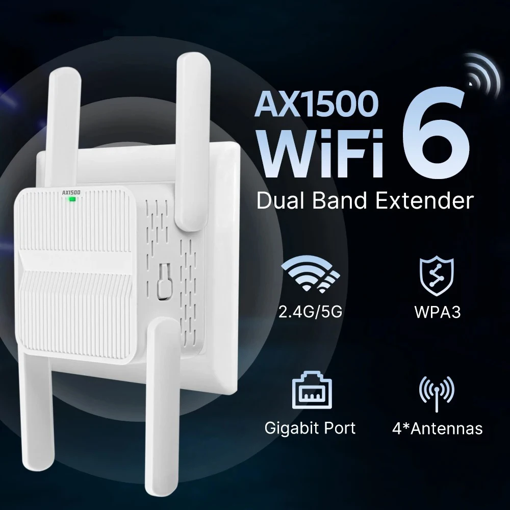 Repetidor extensor WiFi 6 de 5Ghz AX1600, amplificador de señal de doble banda, amplificador de señal Wi-Fi de 2,4G/5GHz, red de largo alcance, fácil configuración