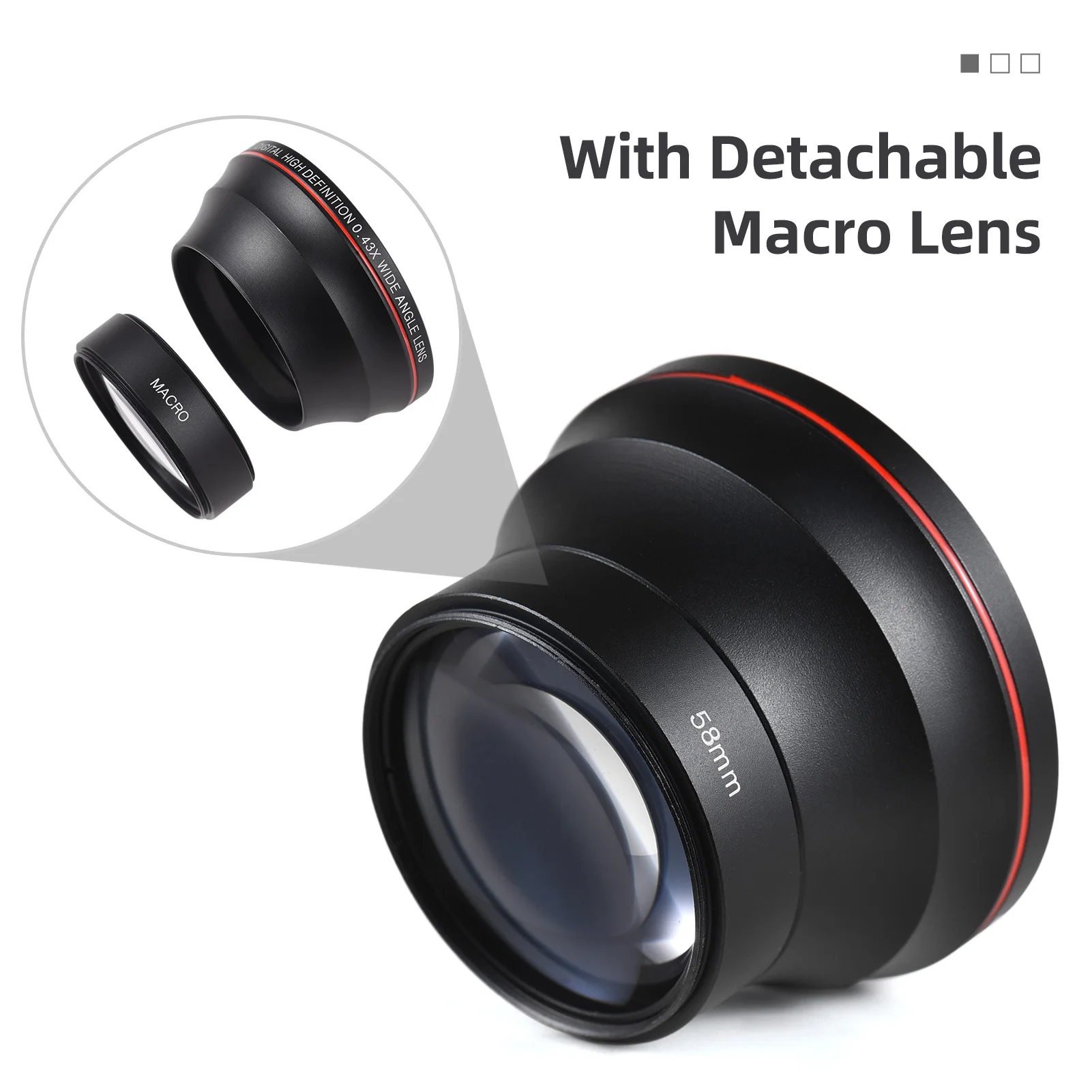 【11.11 Oferta】Kit de lentes de 58 mm Gran angular 0,43X + macro, reemplazo de aleación de aluminio para la serie 70D/80D/T7/T6 - imagen 2