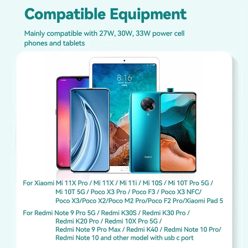 Xiaomi-cargador rápido Original de 33W, Kit completo de Cable tipo C, cargador de pared para Mi 10, 9, 10T Lite, POCO X3, NFC, Redmi K40, Note 9, 10 Pro - imagen 4
