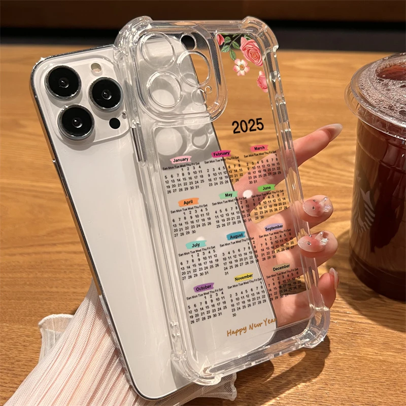 Funda de teléfono con calendario de serpiente de Año Nuevo 2025, funda suave transparente a prueba de golpes para iPhone 16 15 14 13 12 11 Pro X XR XS Max 7 8 Plus