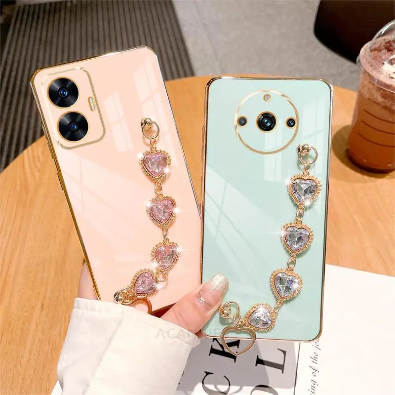 Realme11pro-funda de pulsera de cadena de lujo para Oppo Realme 11 Pro Plus 9 8 10 9i 4g 5g 8i Gt Neo 2 3 3t, funda de muñeca de silicona chapada - imagen 3