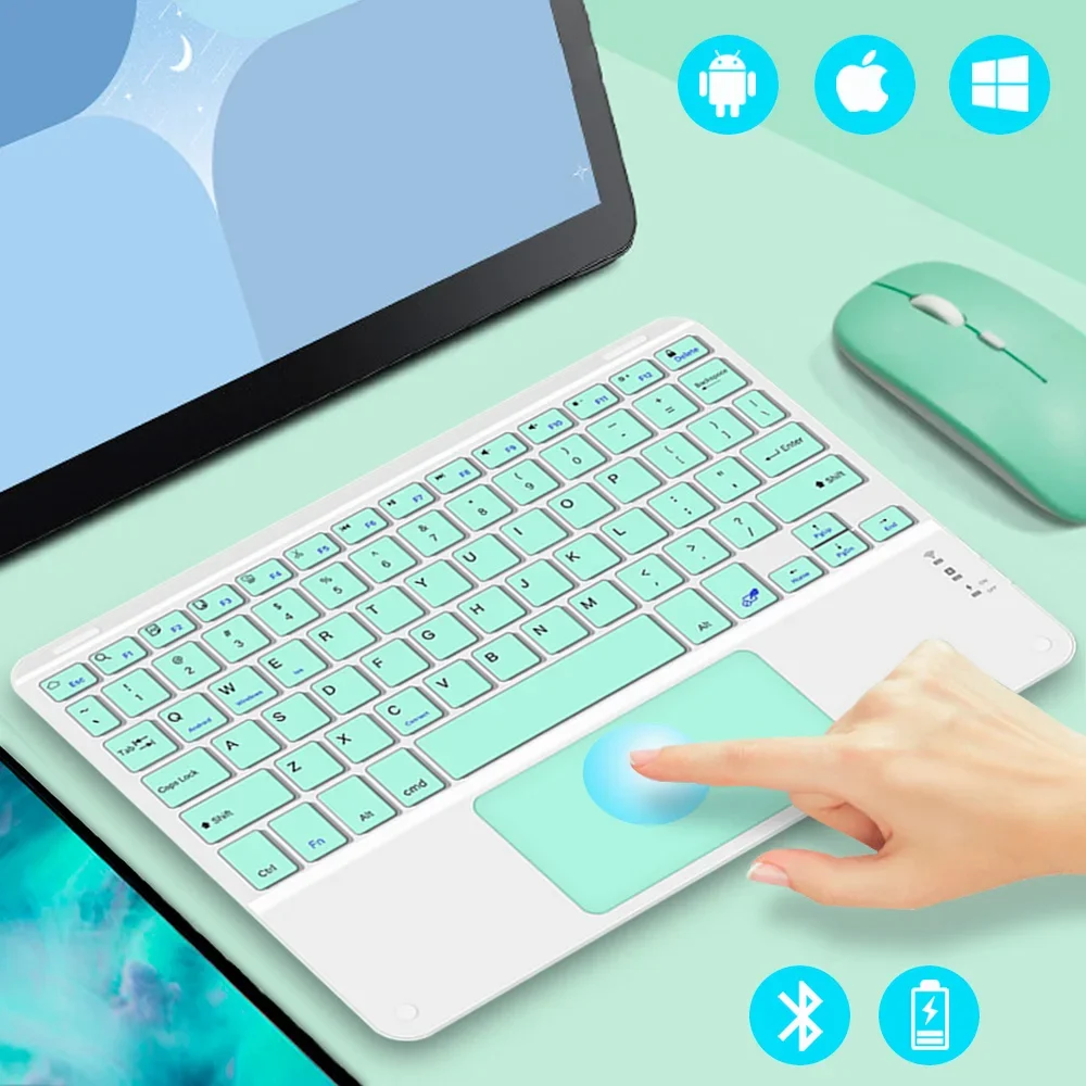 Teclado inalámbrico silencioso con Touchpad para IPad, Mouse Universal con Bluetooth para Xiaomi, Samsung, Huawei, Android, IOS, Windows - imagen 2