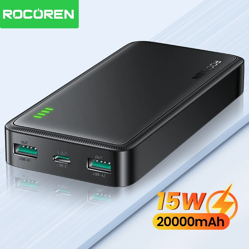 Rocoren-cargador portátil de 20000mAh, batería externa de carga rápida para iPhone 17 Pro, Samsung S25, POCO X7, Xiaomi mi