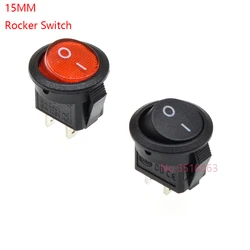 10 Uds rojo/negro KCD1 2PIN 15mm encendido/apagado interruptor basculante de barco redondo DC AC 3A/250V tablero de instrumentos de coche