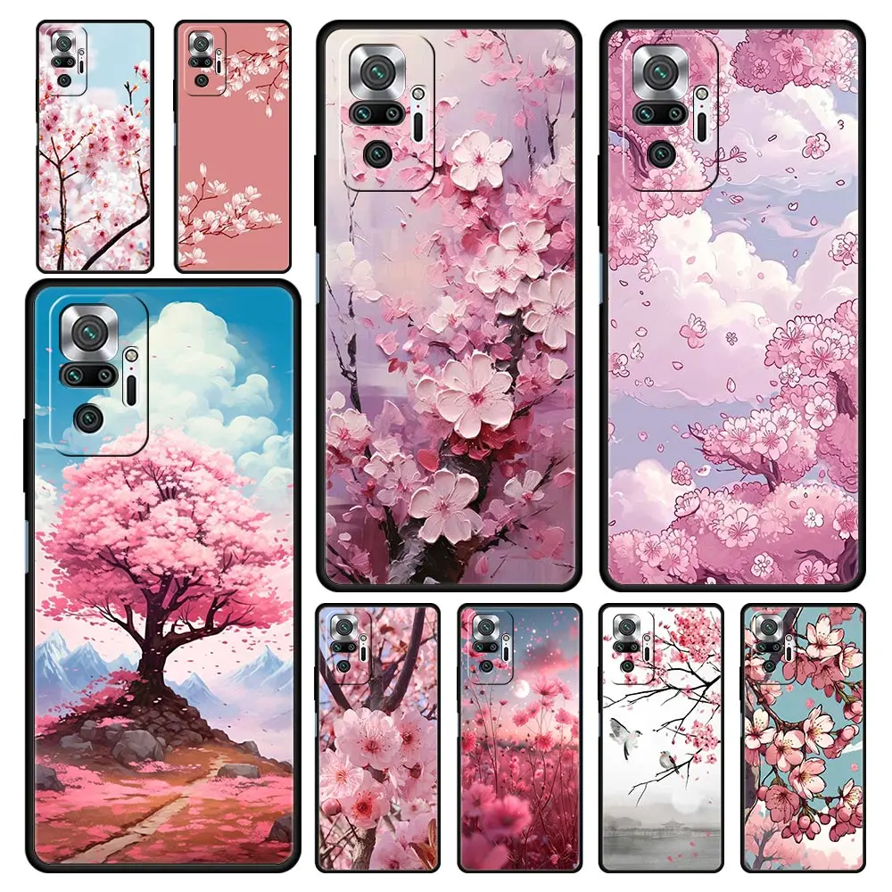 Funda de teléfono para Xiaomi Redmi Note 13, 12, 5G, 9S, 9, 8, 10, 11 Pro, 9T, 13C, 12C, 10C, 9C, 9A, 7 Pro, funda de silicona suave, árbol de flor de cerezo